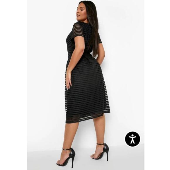Boohoo Full Skirted Prom Midi Dress Women's 24 Black NWT Plus Boutique Lined Net - Picture 2 of 14